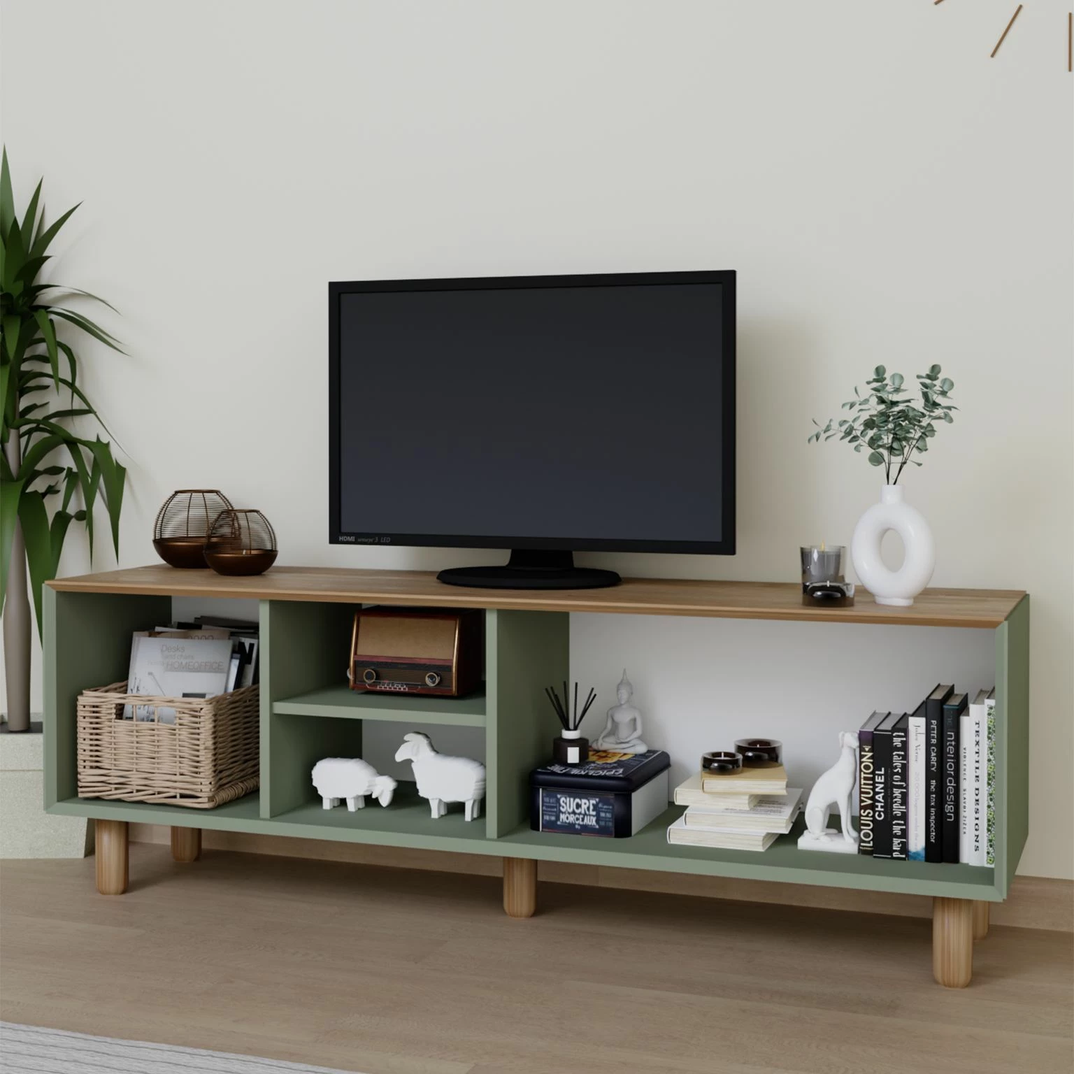 Komodë TV Skye Decor, stil bohemian, ngjyrë e gjelbër, 1600-84