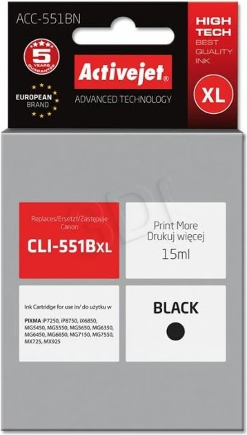 Toner ACTIVEJET CLI-551BkXL 15 ml, i zi