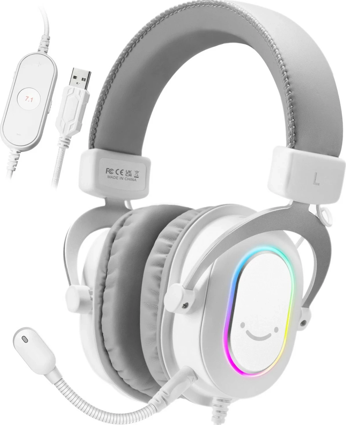 Kufje Fifine H6W AmpliGame, 7.1 Surround, RGB, USB/3.5mm, me mikrofon, të bardha