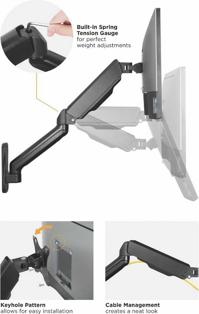 Mbajtëse muri për monitor EQUIP, 2x 17-32", VESA 75x75/100x100, rrotullim 180°, 9 kg për ekran, e zezë