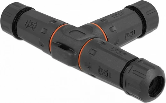 Konektor kablloje DeLOCK T-formë, 5-pin, IP68, 85-260 V, i vidhosshëm, zi