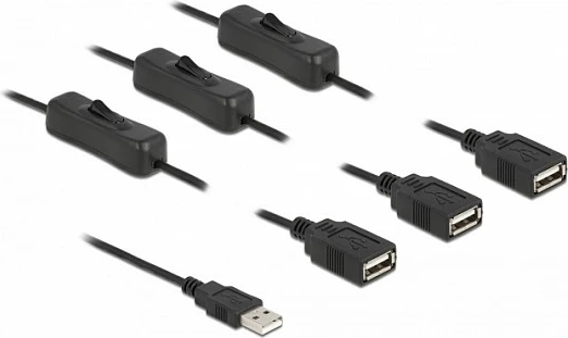 Kablo USB DeLOCK USB-A mashkull në 3x USB-A femër me switch, 1 m, e zezë
