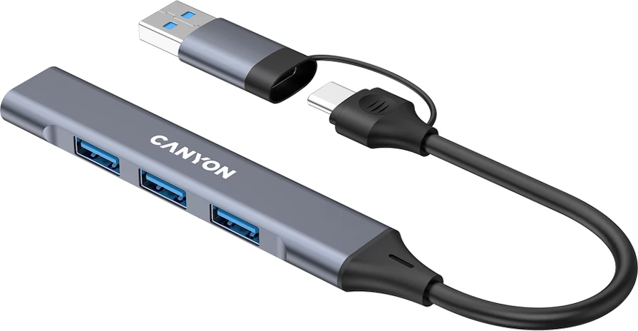 Hub USB CANYON DS-02 4in1 USB-A/USB-C 4 porta, gri