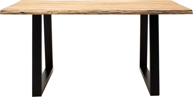 Tavolinë Miles Slim, dru akacie, 2.5cm, ngjyrë natyrale, këmbë metali të zeza, 140x80x76cm