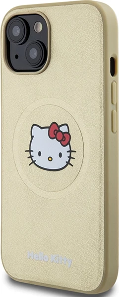 Mbështjellës MagSafe Hello Kitty Leather Kitty Head për iPhone 15 6.1\", e artë