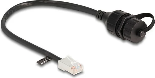 Kabëll rrjeti DeLOCK RJ45 mashkull në RJ45 femër për montim, Cat5e FTP, IP68, 25 cm, i zi