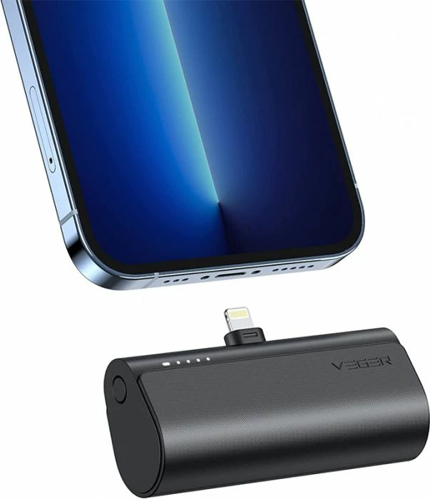 Powerbank VEGER PlugON W0556P 5000 mAh 20W PD me konektor Lightning, e zezë