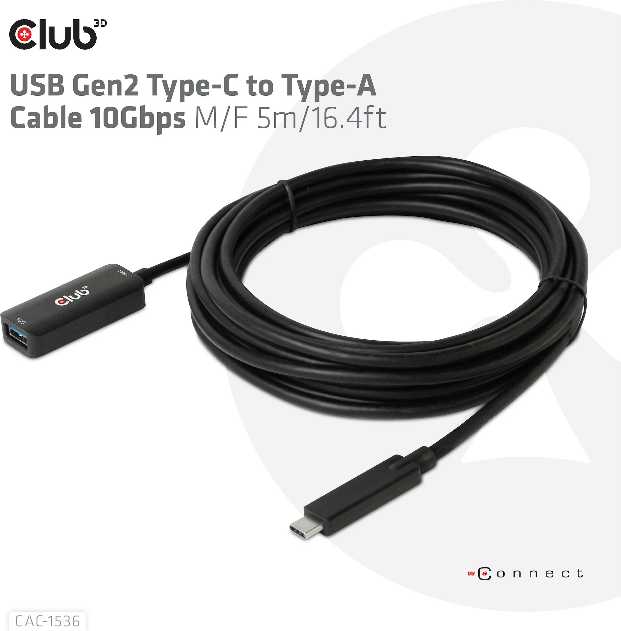 Kabllo USB Club3D USB 3.2 Type-C në Type-A 5m e zezë