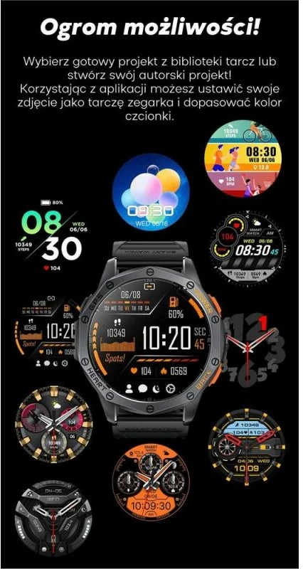 Smartwatch për meshkuj Gravity, rrip i zi dhe i kaltër