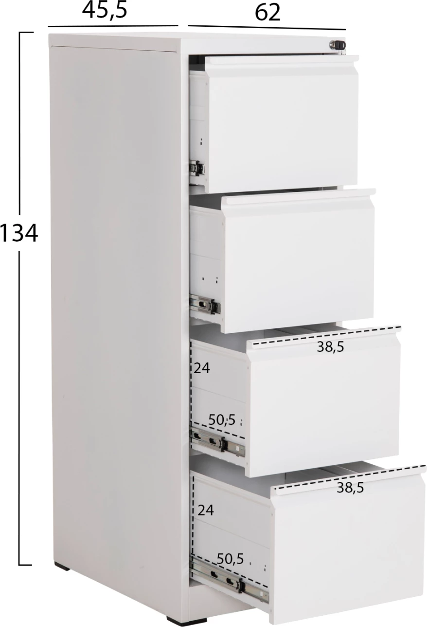 Kabinet arkivimi për dokumente zyre, 4 sirtarë, SIDER FH6637.02, metal i bardhë, 45.5x62x134 cm