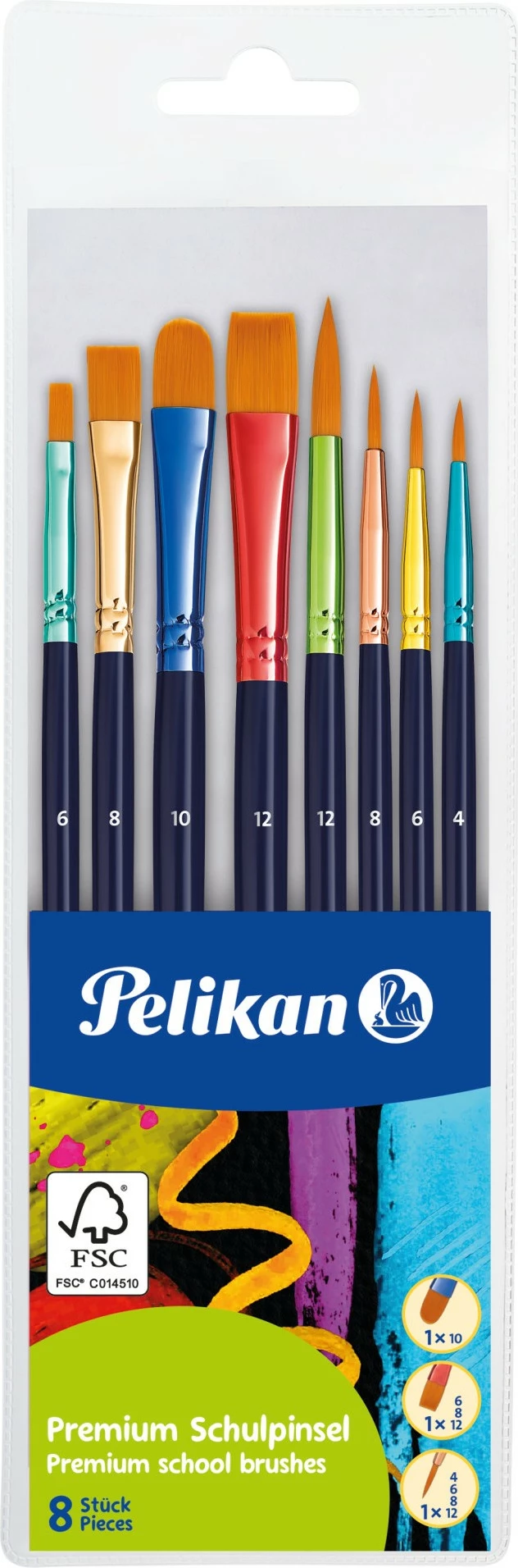 Set brushash Pelikan 701181, 8 copa, dorezë druri, ngjyra të përziera, sintetik
