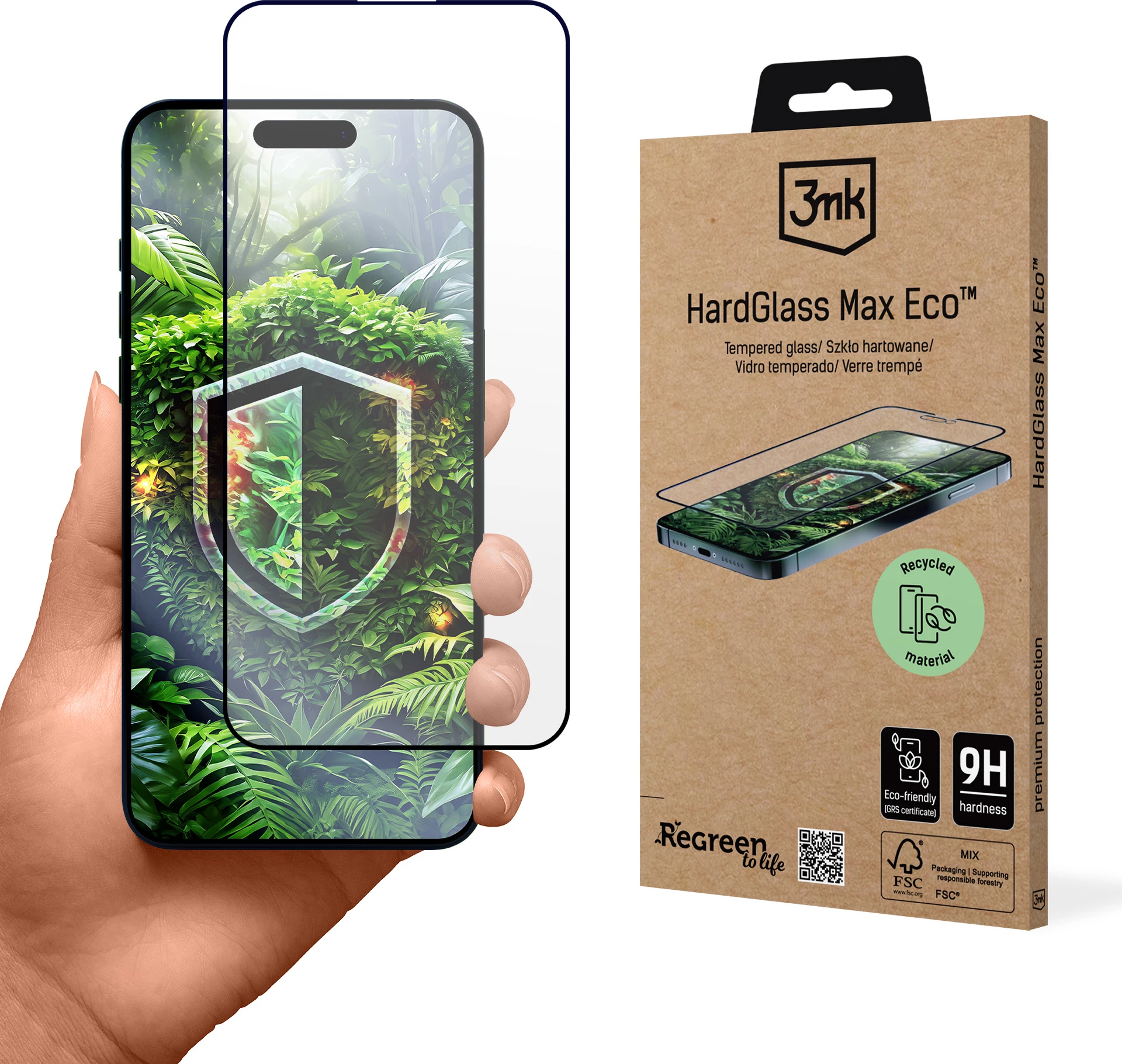 Xham i temperuar 3mk HardGlass Max Eco për iPhone 15 Plus/16 Plus