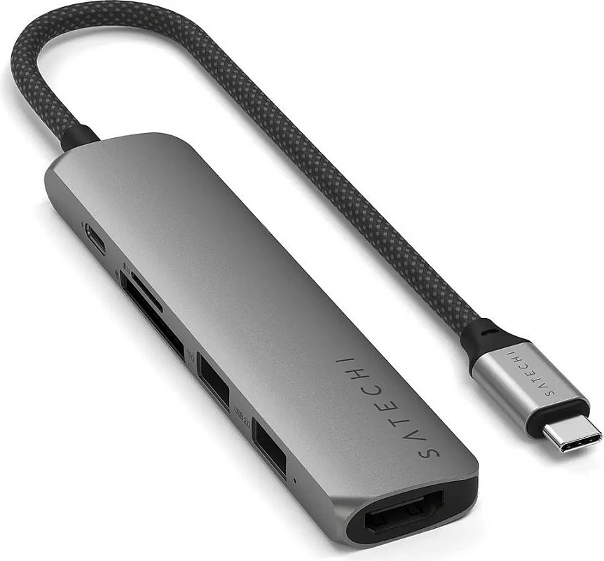 Hub USB‑C Satechi ST-P6SM, adapter 6-në-1, HDMI/2x USB-A/SD/microSD/USB-C, Space Gray