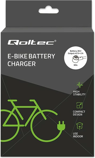 Karikues biçikletë elektrike Qoltec 52614 42V 2A për bateri 36V Mi4 magnetik IP54, i zi + kabllo rryme