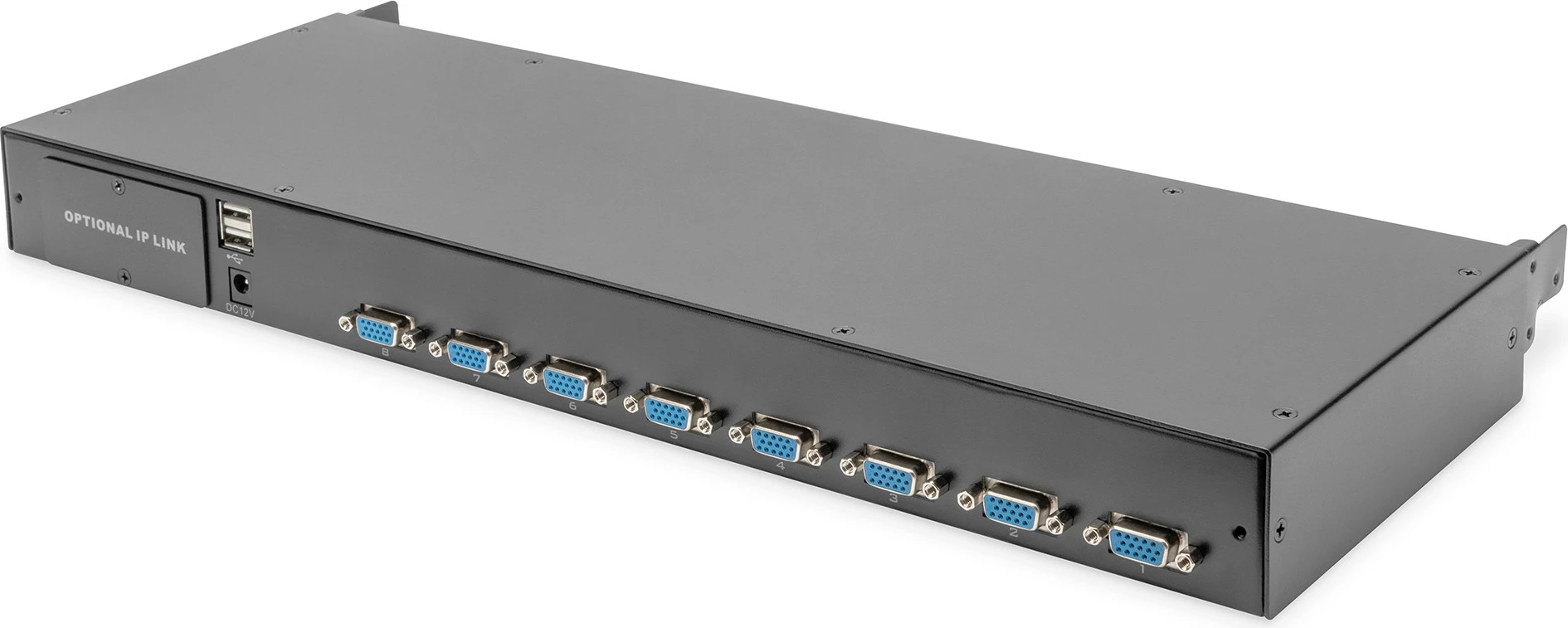 Konzolë modulare Digitus 19" HD LCD, 8-port KVM, VGA, QWERTY gjermanisht, e zezë