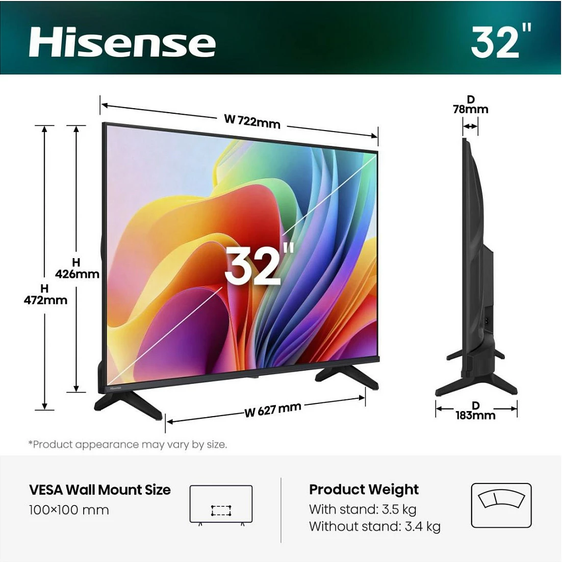 Smart TV Hisense 32A49S, 32", HD LED (DLED), WiFi, HDR, i zi