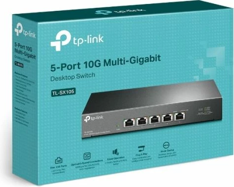 Switch TP-LINK TL-SX105, 5-Port 10G Multi-Gigabit, fanless, kasë metalike, e zezë