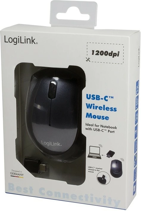 Maus LogiLink ID0160 2.4GHz USB-C optik 1200 DPI, e zezë