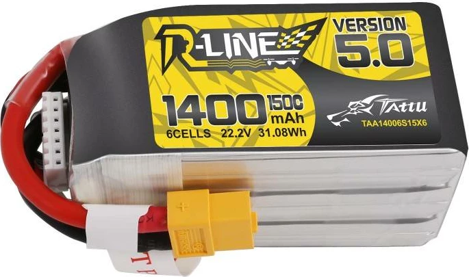 Bateri LiPo Tattu R-Line 5.0, 1400mAh, 22.2V, 150C, 6S1P, XT60
