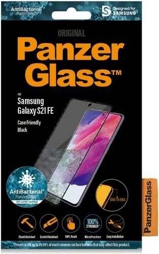 Xham mbrojtës PanzerGlass për Samsung Galaxy S21 FE, antibakterial, me kornizë të zezë