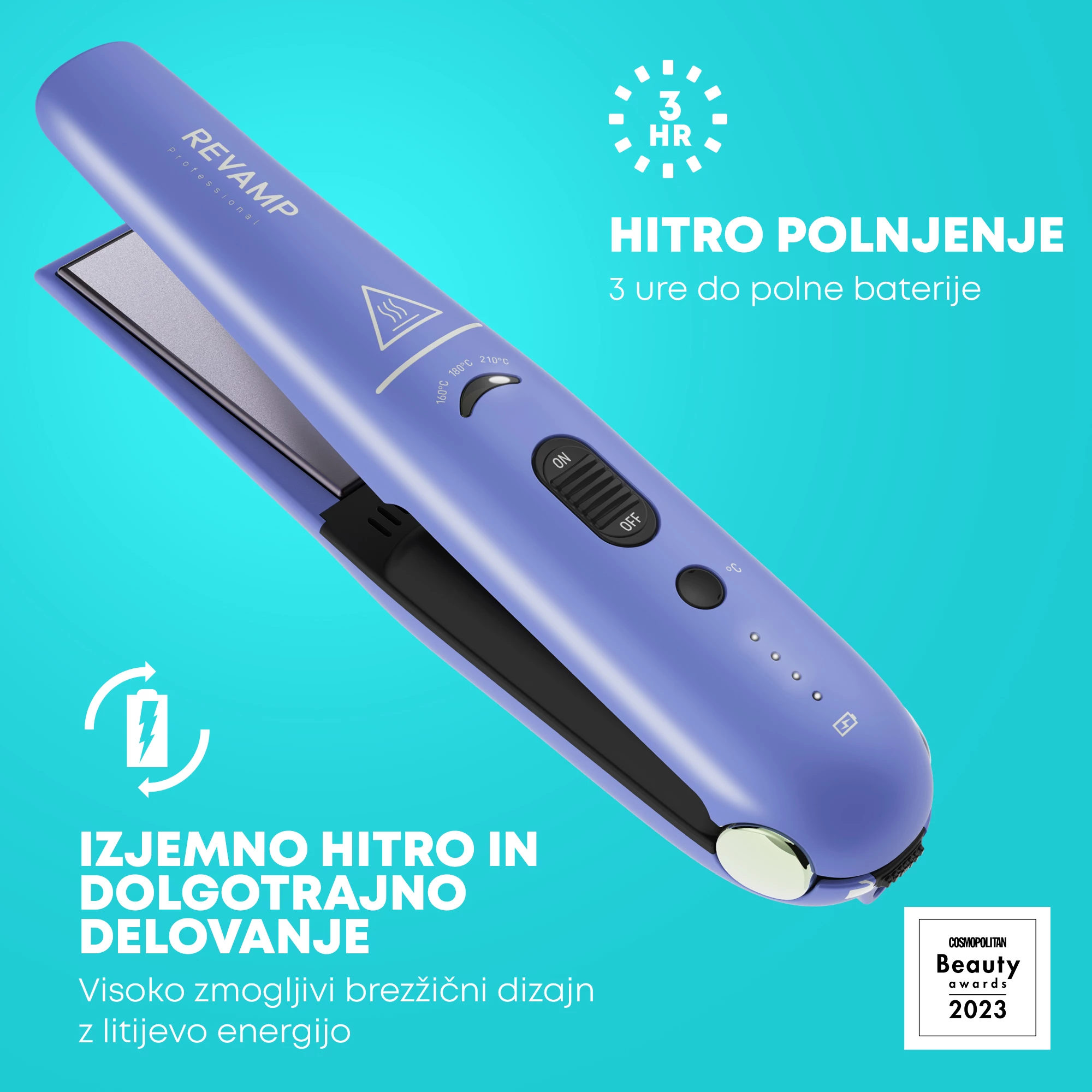 Pjastër flokësh pa kabllo Revamp Progloss Liberate ST-1700 160-210°C, vjollcë, me çantë udhëtimi