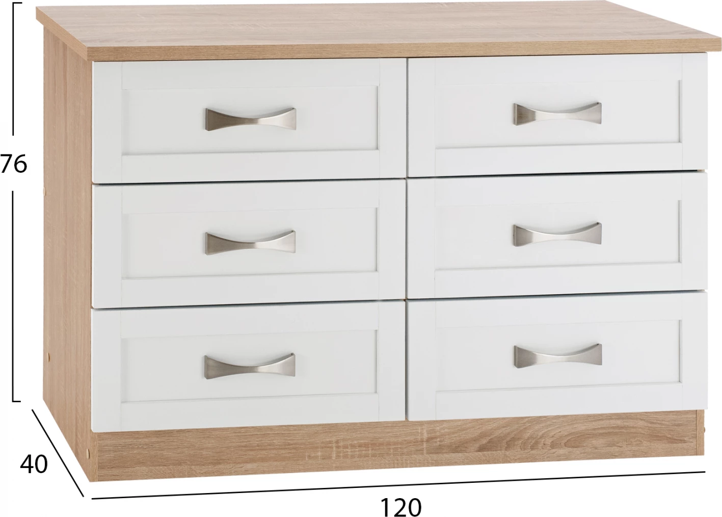 Komodinë dhome gjumi me 6 sirtarë FH317.06, sonama-bardhë, 120x40x76cm