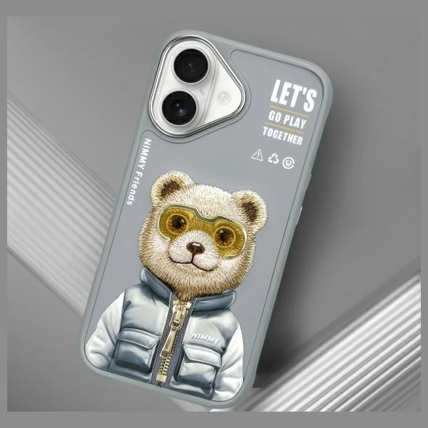 Mbështjellës Nimmy Cool&Cute 2.0 Bear për iPhone 16 6.1", gri