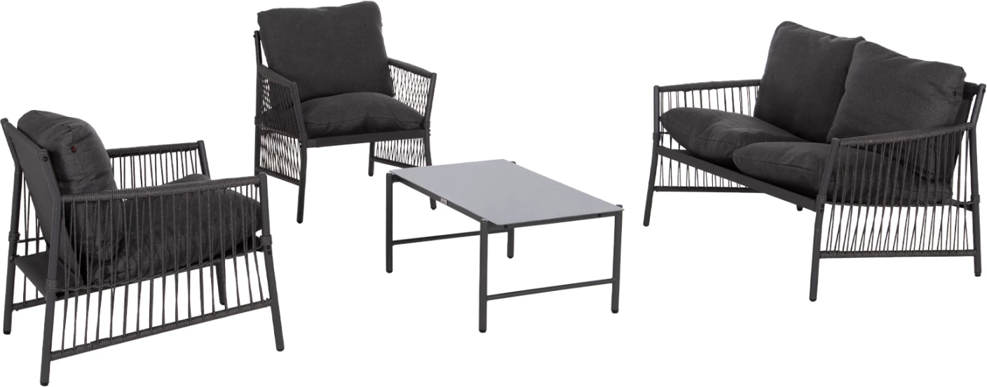 Set lounge për jashtë, 4 ulëse, DEANDRA FH6507.01, metal & jastëkë, ngjyrë gri