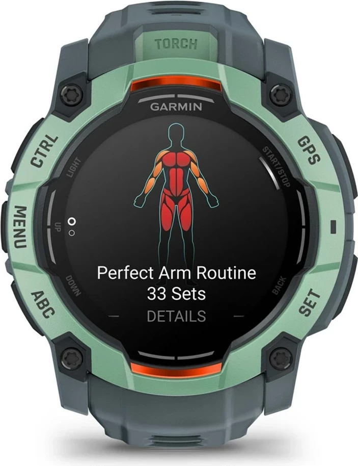 Orë sportive Garmin Instinct 3 AMOLED, 50mm, GPS, rrip silikoni, Gjelbër