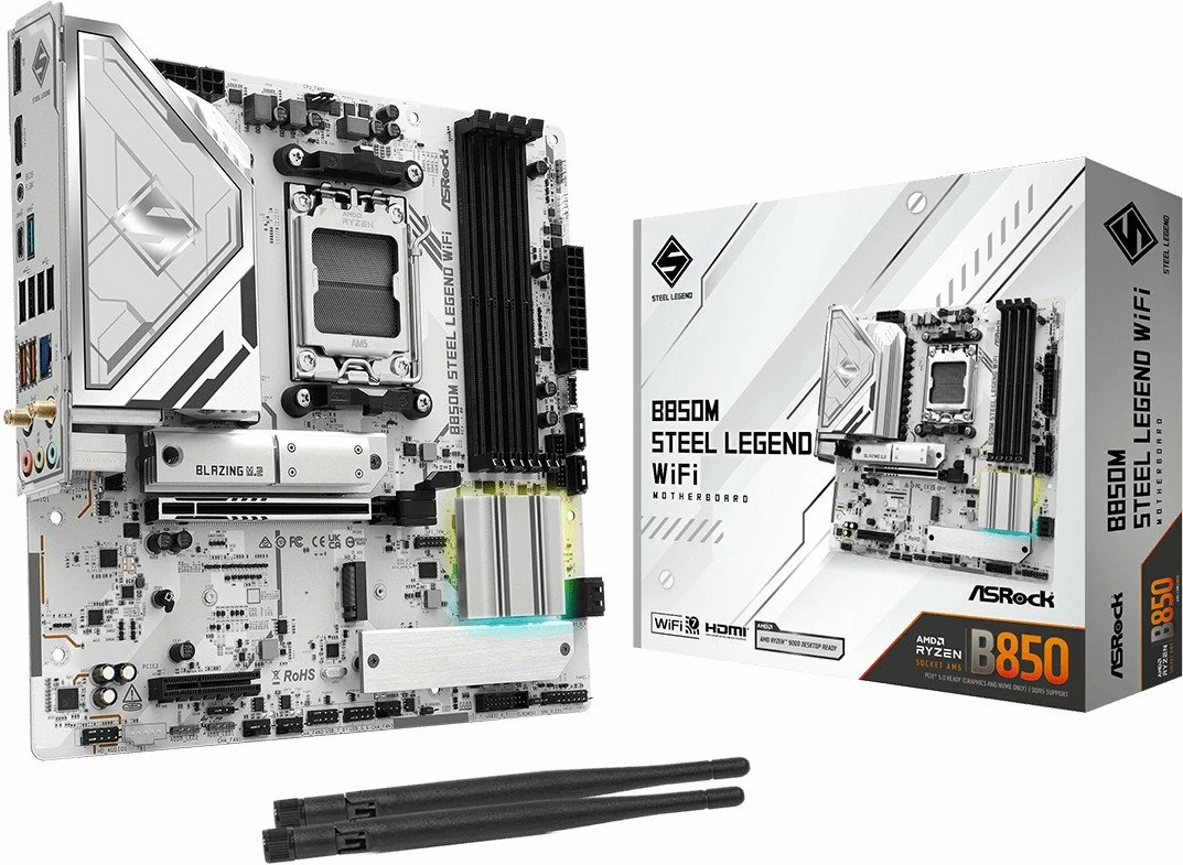Pllakë amë ASRock B850M Steel Legend WiFi, Micro-ATX, DDR5 deri 256GB, Wi‑Fi 7, 2.5Gb LAN, e bardhë