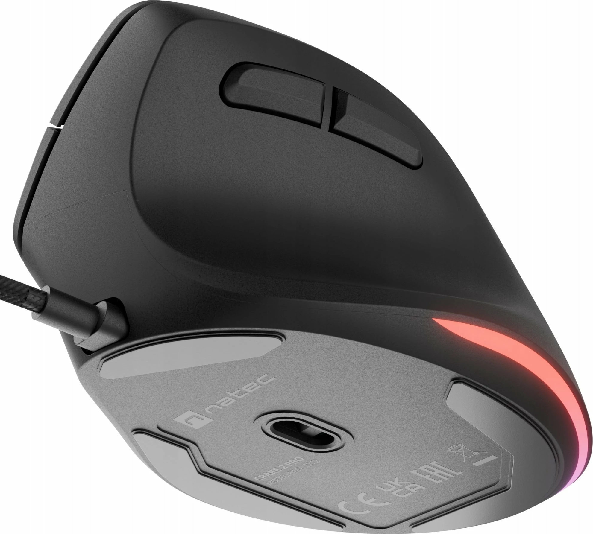 Maus Natec Crake 2 Pro NMY-2272 12800 DPI, me kabllo USB, vertikal, 6 butona, RGB, i zi