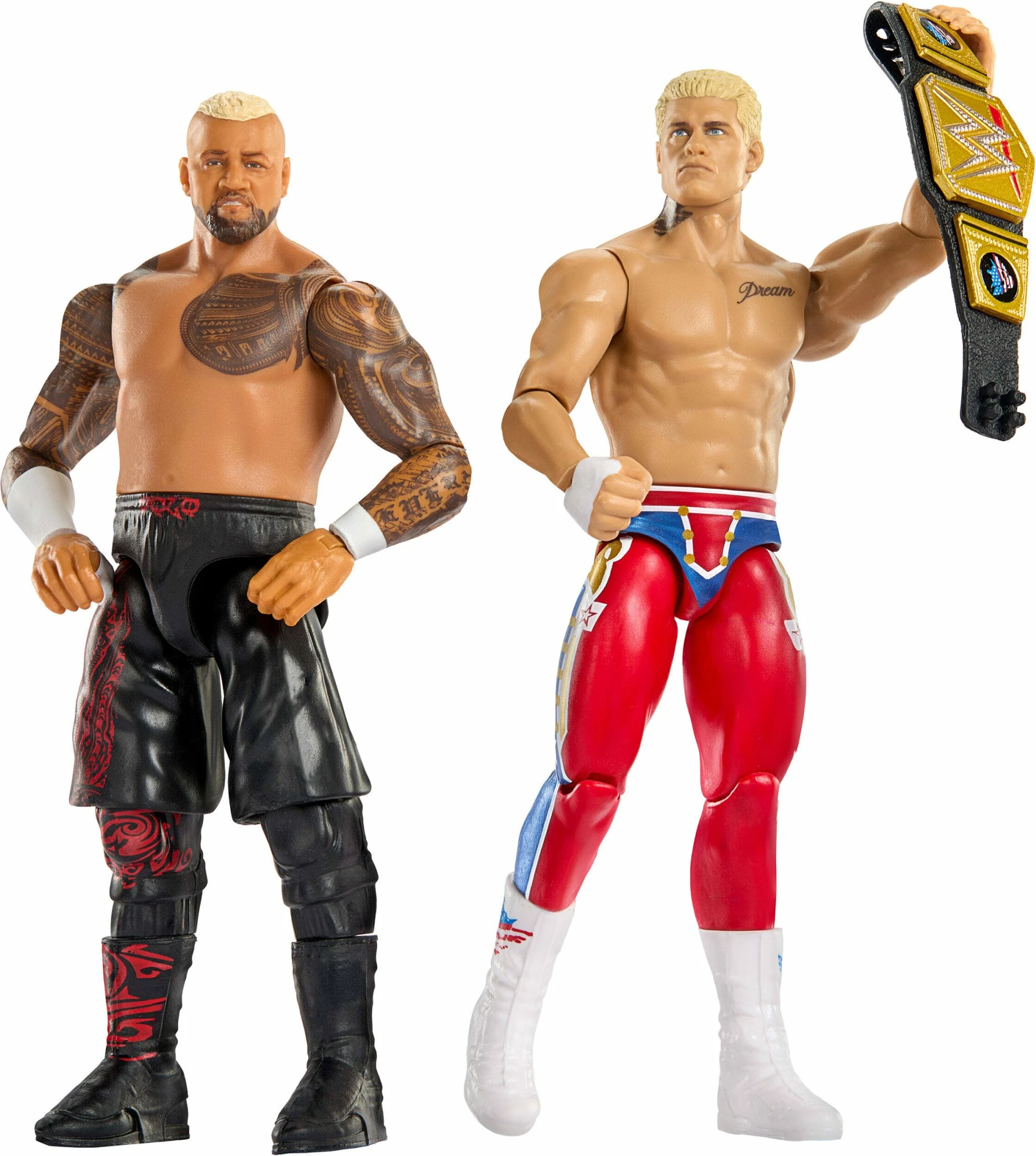 Set figurina WWE Mattel Main Event Showdown JHJ54, Cody Rhodes vs Solo Sikoa, 15 cm, 2 copë