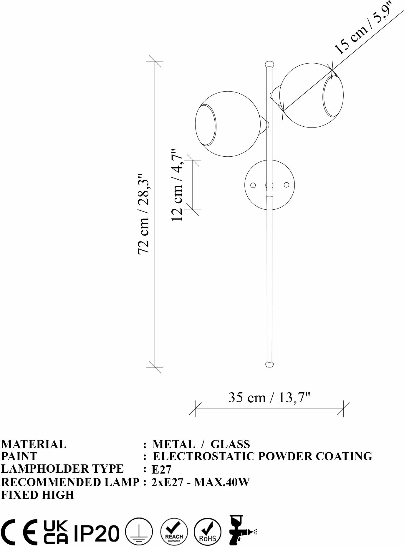 Llambë muri Opviq, Benek - 15 - 14412, ngjyrë kaltër dhe e zezë