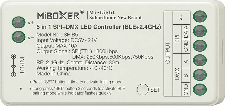 Kontroller Pixel LED Miboxer Mi-Light SPIB5, 5-në-1 SPI+DMX, 2.4GHz + Bluetooth (BLE)