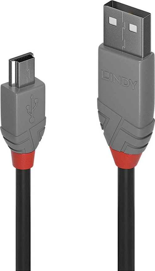 Kabllo USB LINDY Anthra Line, USB-A në Mini-USB B, 3 m, USB 2.0, e zezë