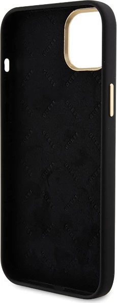 Mbështjellës Guess Silicone Logo Strass 4G për iPhone 15, i zi