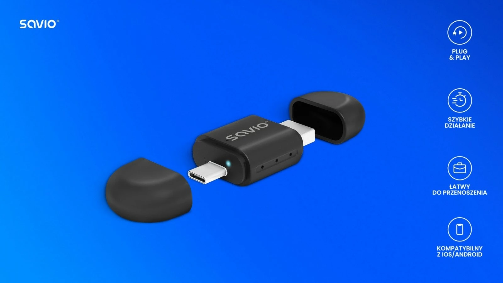 Adapter wireless për CarPlay & Android Auto Savio TR-17, i zi