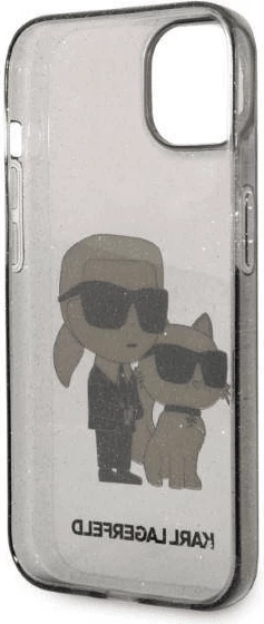 Mbështjellës KARL LAGERFELD KLHCP14MHNKCTGK për iPhone 14 Plus, Glitter IML NFT Full Bodies, transparent e zezë me glitter
