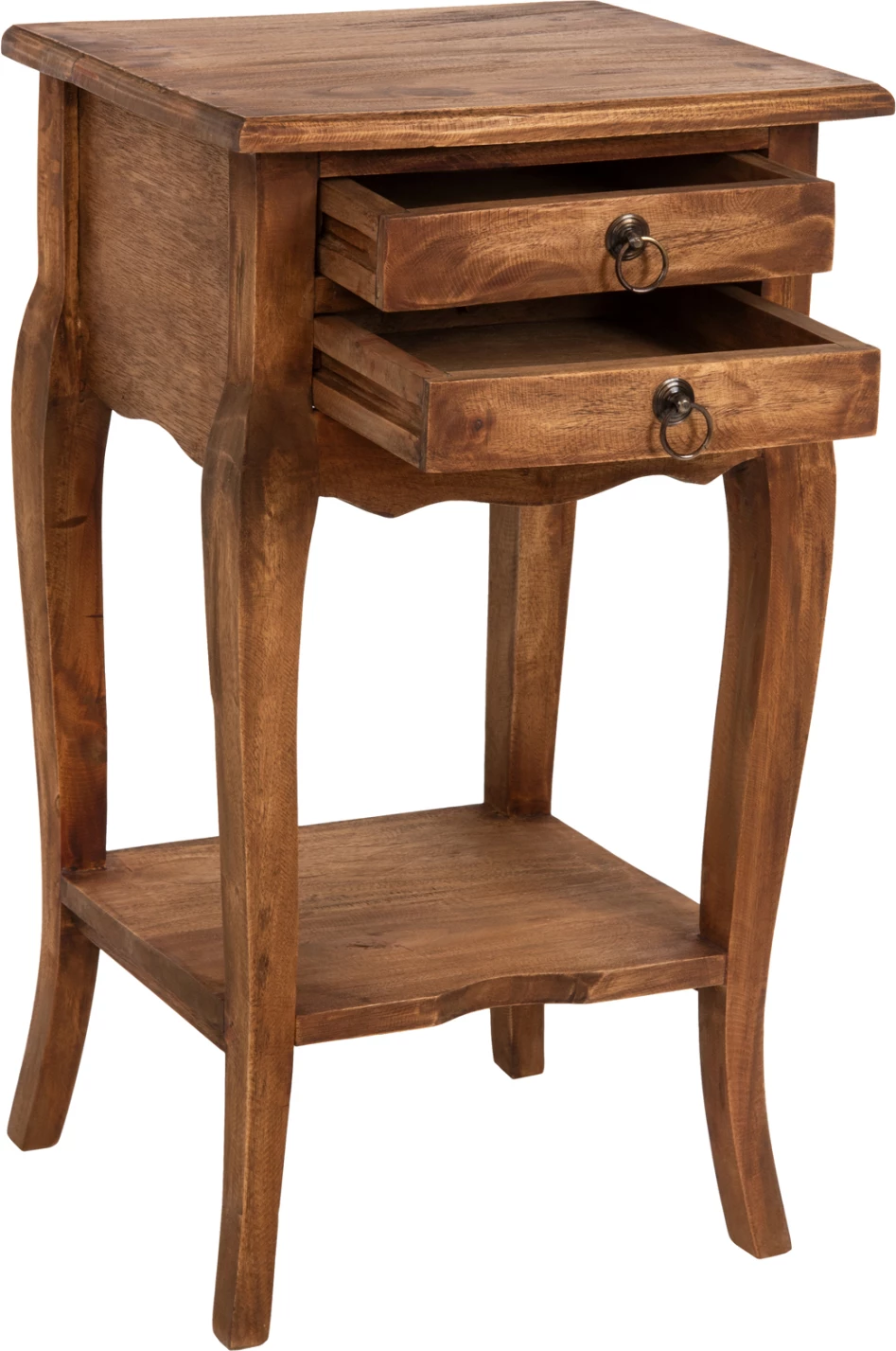 Tavolinë anësore me 2 sirtarë FH7904 dru mahagoni ngjyrë natyrale 40x30x67Hcm