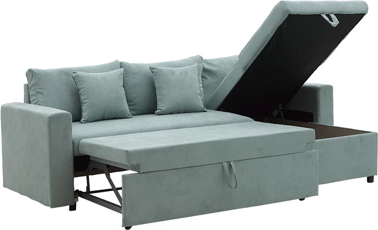 Divan qoshe, shtrat, i kthyeshëm, ngjyrë jeshile mente, 225x148x81 cm