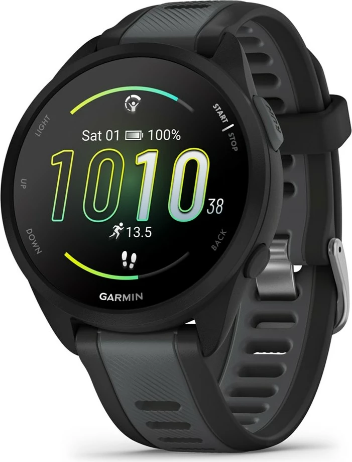 Smartwatch Garmin Forerunner 165 Music, 43mm, AMOLED, GPS, i zi/me rrip argjendi