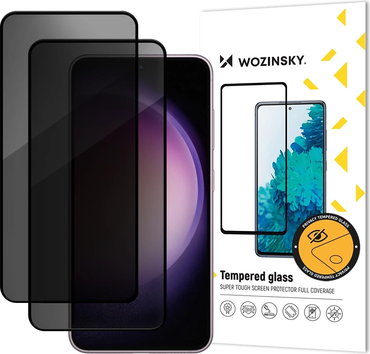 Mbrojtës ekrani xham i temperuar, Wozinsky, Privacy Glass, për Samsung Galaxy A37, 9H, filtër privatësie, e zezë, set 2 copë