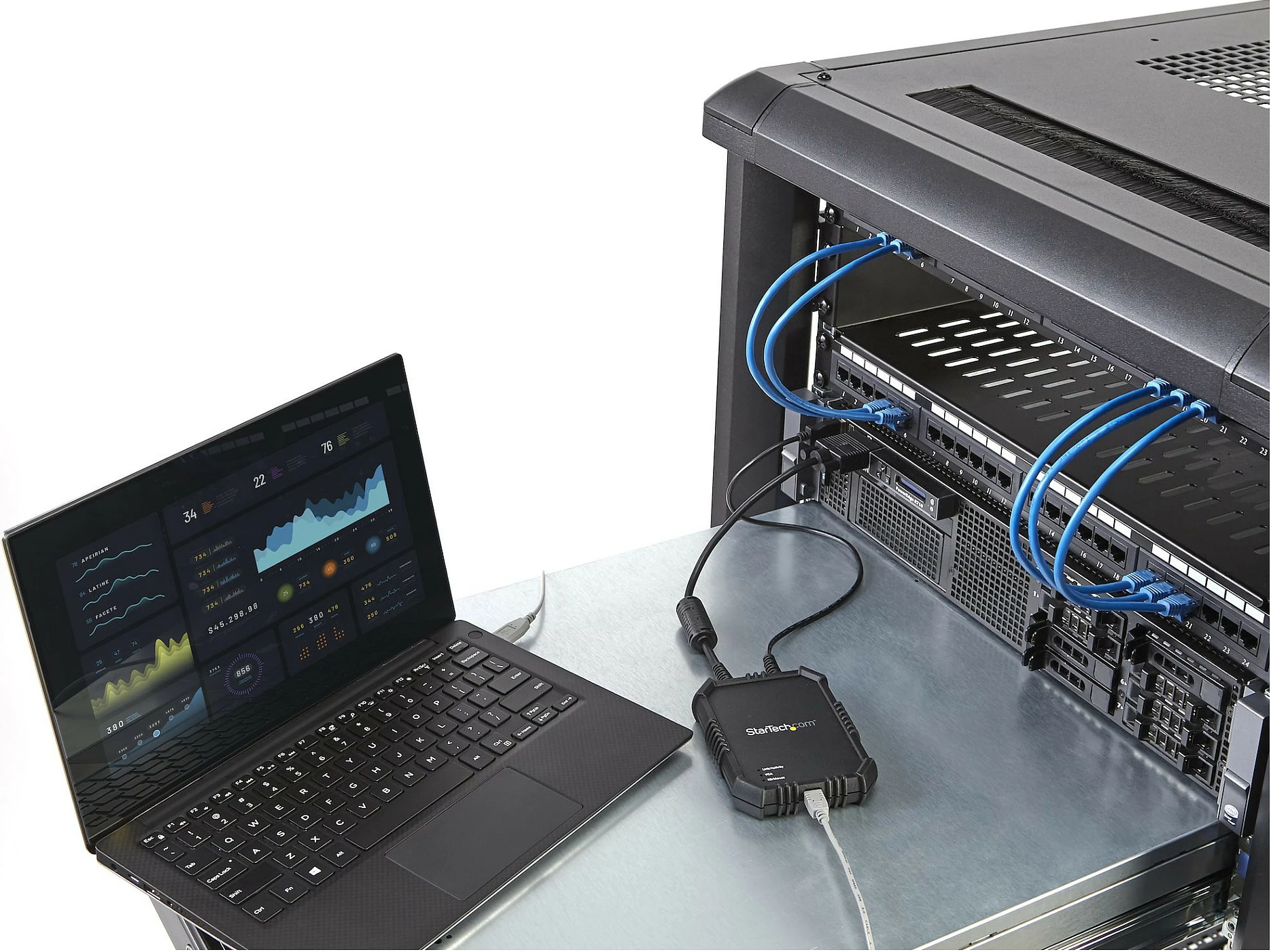 Adapter KVM StarTech NOTECONS02X, USB në VGA, 1920x1200 Full HD, me kabllo të integruara, i zi