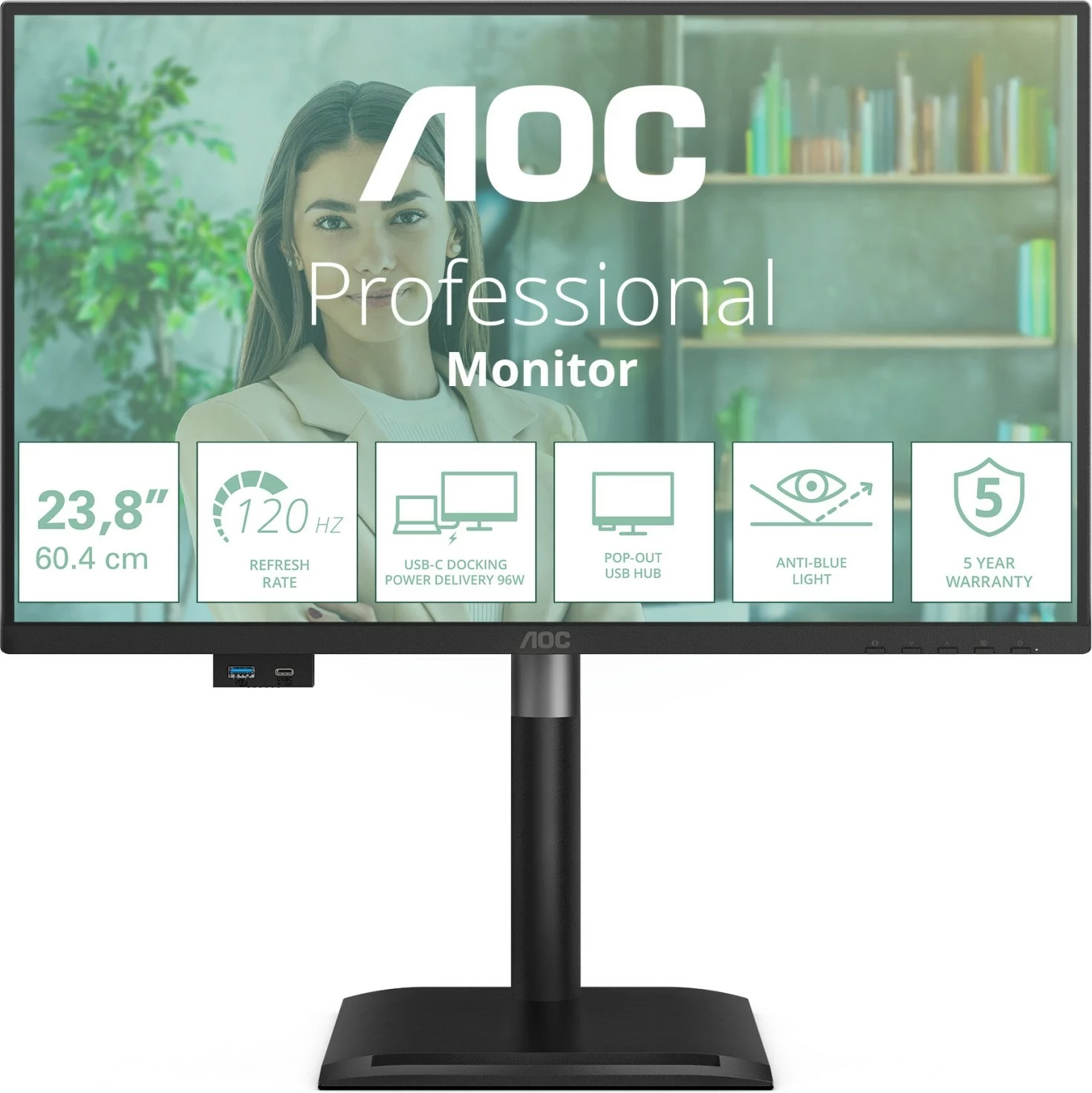 Monitor AOC 24P4CV, 23.8 inch, Full HD, 120Hz, IPS, USB-C PD96W, zi