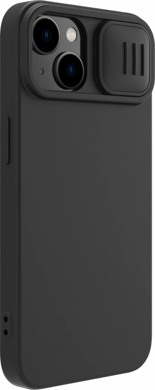 Mbështjellës Nillkin CamShield Silky Silicone për iPhone 14 Plus, MagSafe, me kapak kamere, Zi