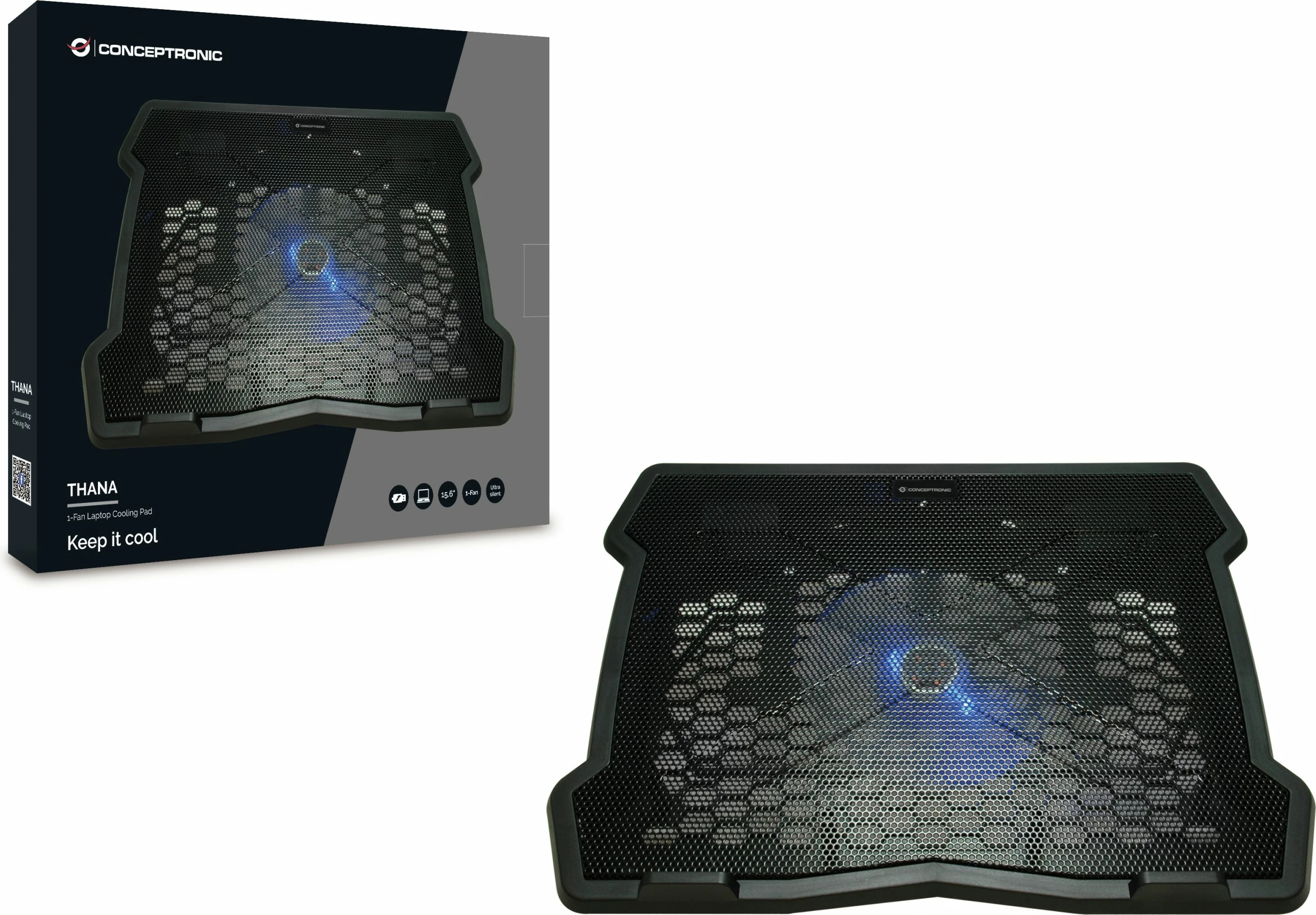 Mbajtëse ftohëse Conceptronic 1-Fan USB-A2.0 për laptop 15.6 inç, e zezë