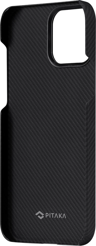 Mbështjellës Pitaka Air Case për iPhone 13 Pro, aramid fiber 600D, 0.6mm, Qi-compatible, Black/Grey Twill 8