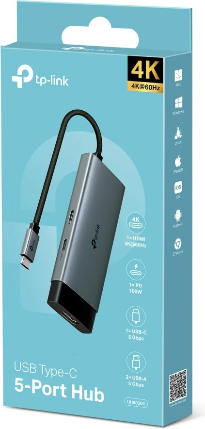 Hub TP-Link UH5020C, USB Type-C, 5000 Mbit/s, Gri