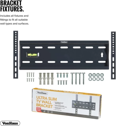 Mbajtëse fikse muri për TV VONHAUS 05/022, 15-42\", deri 40 kg, VESA 50x50-300x200, 27 mm, e zezë, me set vida
