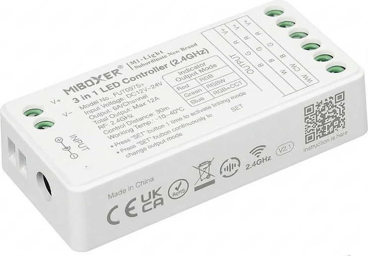 Kontroller LED Miboxer S-Serie 3in1, DC12/24V, 2.4GHz, RGB/RGBW/RGB+CCT, bardhë